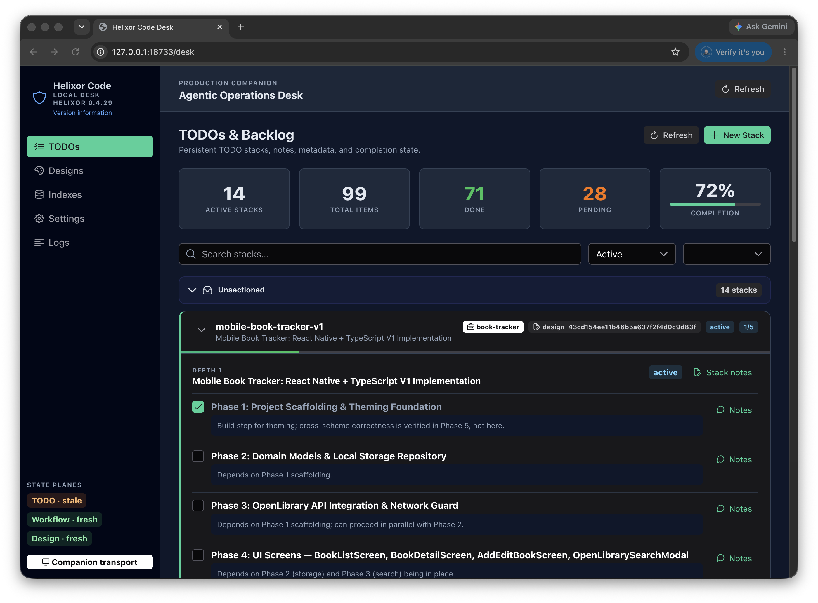 Helixor Code Local Desk Operations Surface